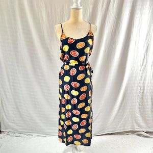Vintage 90s Silk Slip Midi Dress Navy Print Isrida Silk Collection Paris Small